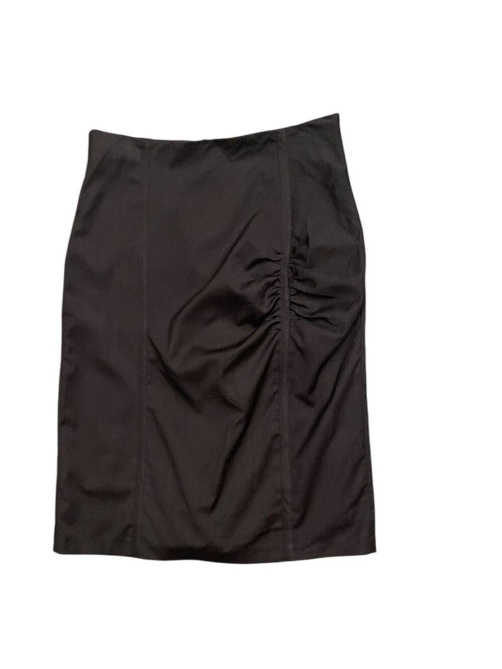 RONEN CHEN SZ 10 (3) dark brown micro check knee length lined ruched front skirt